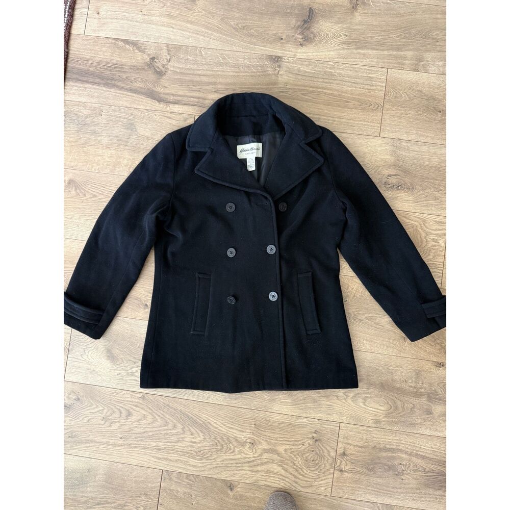 EDDIE BAUER S Y2k vintage black double breasted Wool cashmere pea coat blazer